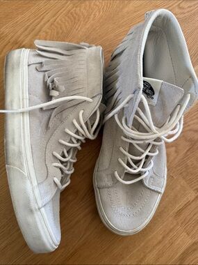 Vans Suede High-Top Sneakers with Fringe - Light Gray